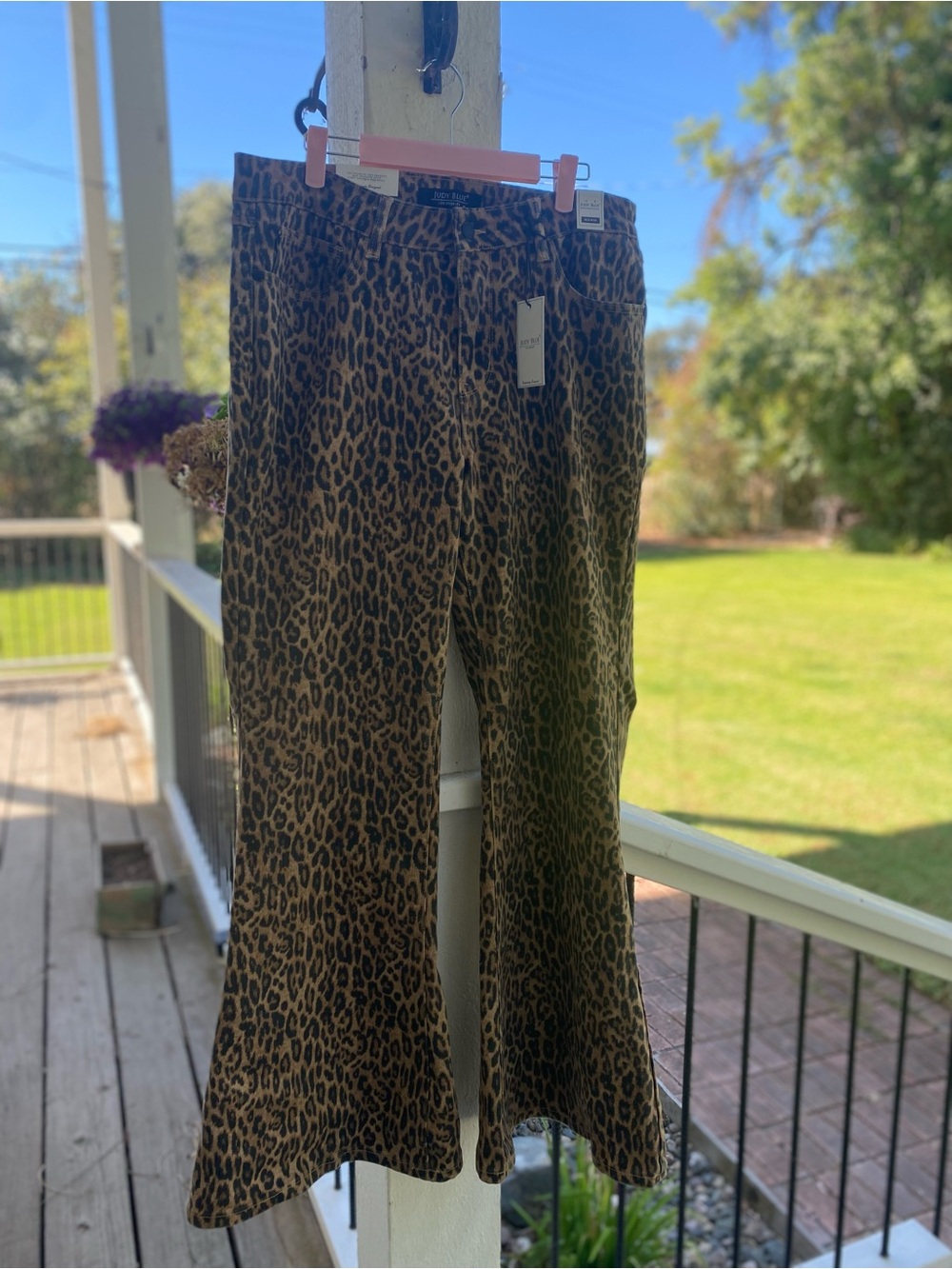Judy Blue Womens Leopard Flare Jeans- Brown